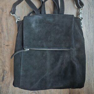 Free People Convertible Backpack Shoulder Bag Black Suede